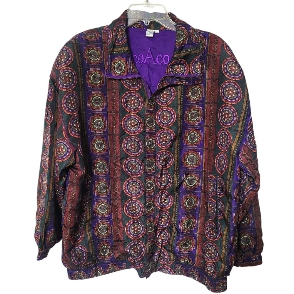 Coaco Vintage‎ Green And Purple Silk Windbreaker Lightweight Jacket Size 1X